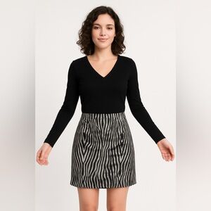 Jones New York Black and White Patterned Pencil Skirt